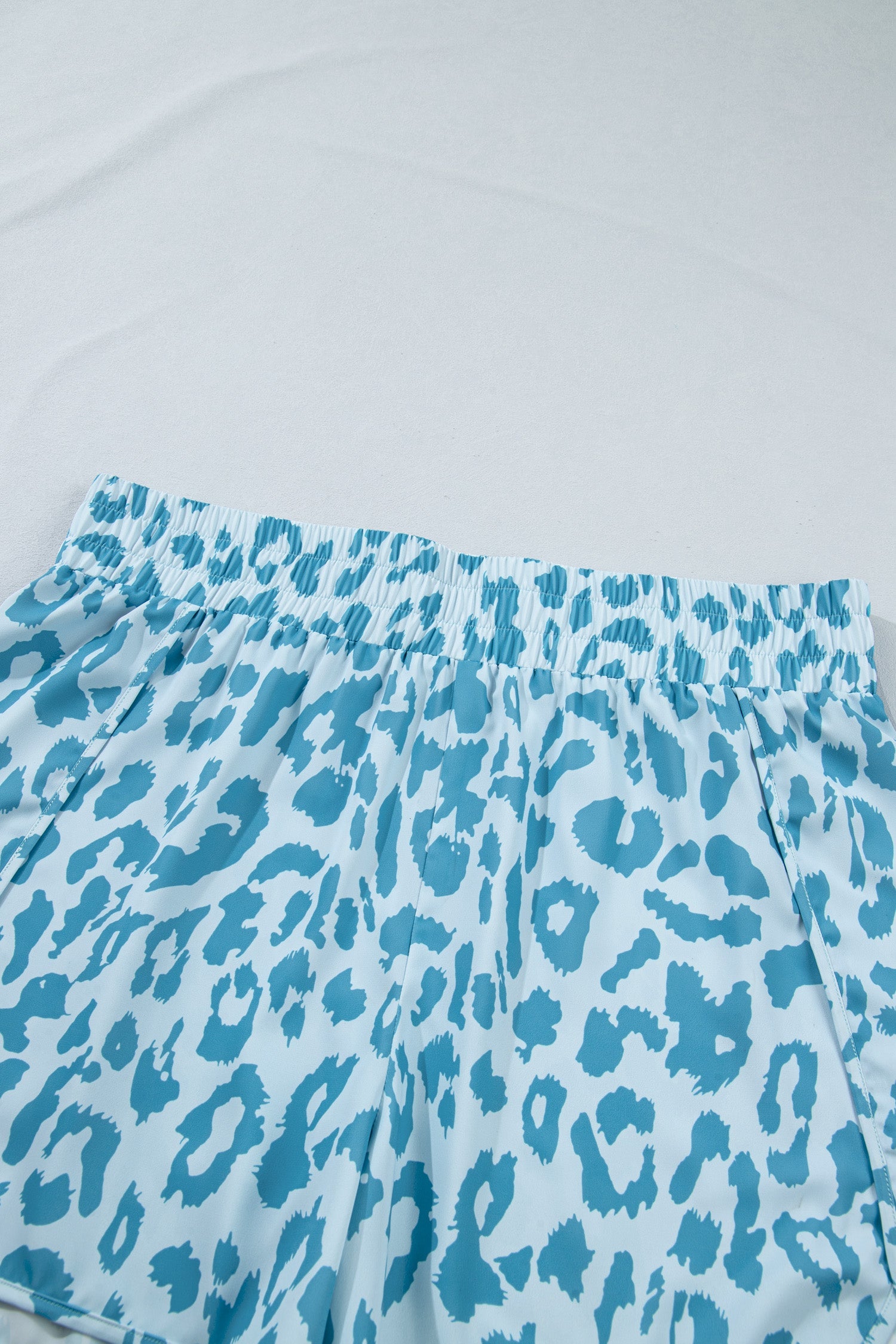 Beau Blue Plus Size Leopard Elastic Waist Athletic Shorts