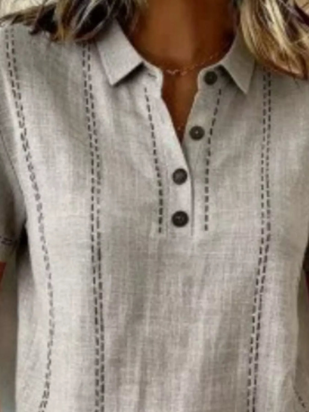 Full Size Button Detail Short Sleeve Blouse Plus Size