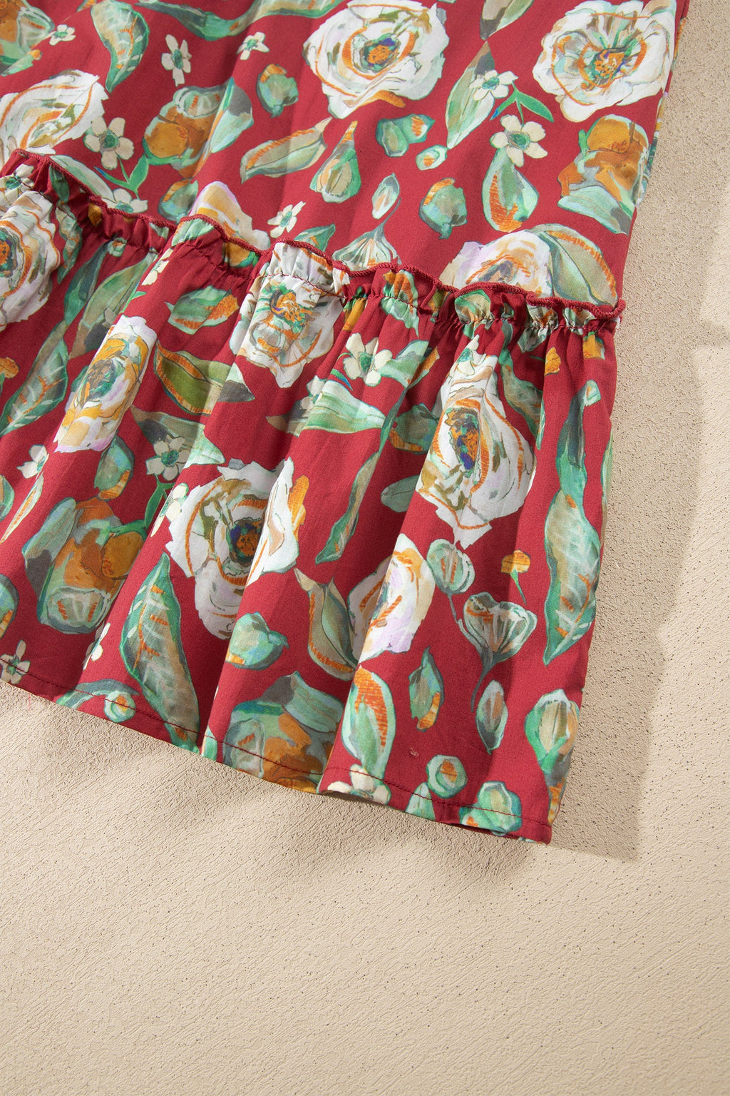 Red Floral Print Half Sleeve Short Shift Dress