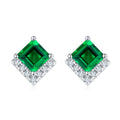 S925 Silver Platinum Plated Lab-Created Emerald Earrings, 0.3&2.5ct Princess Cut Studs, Pair