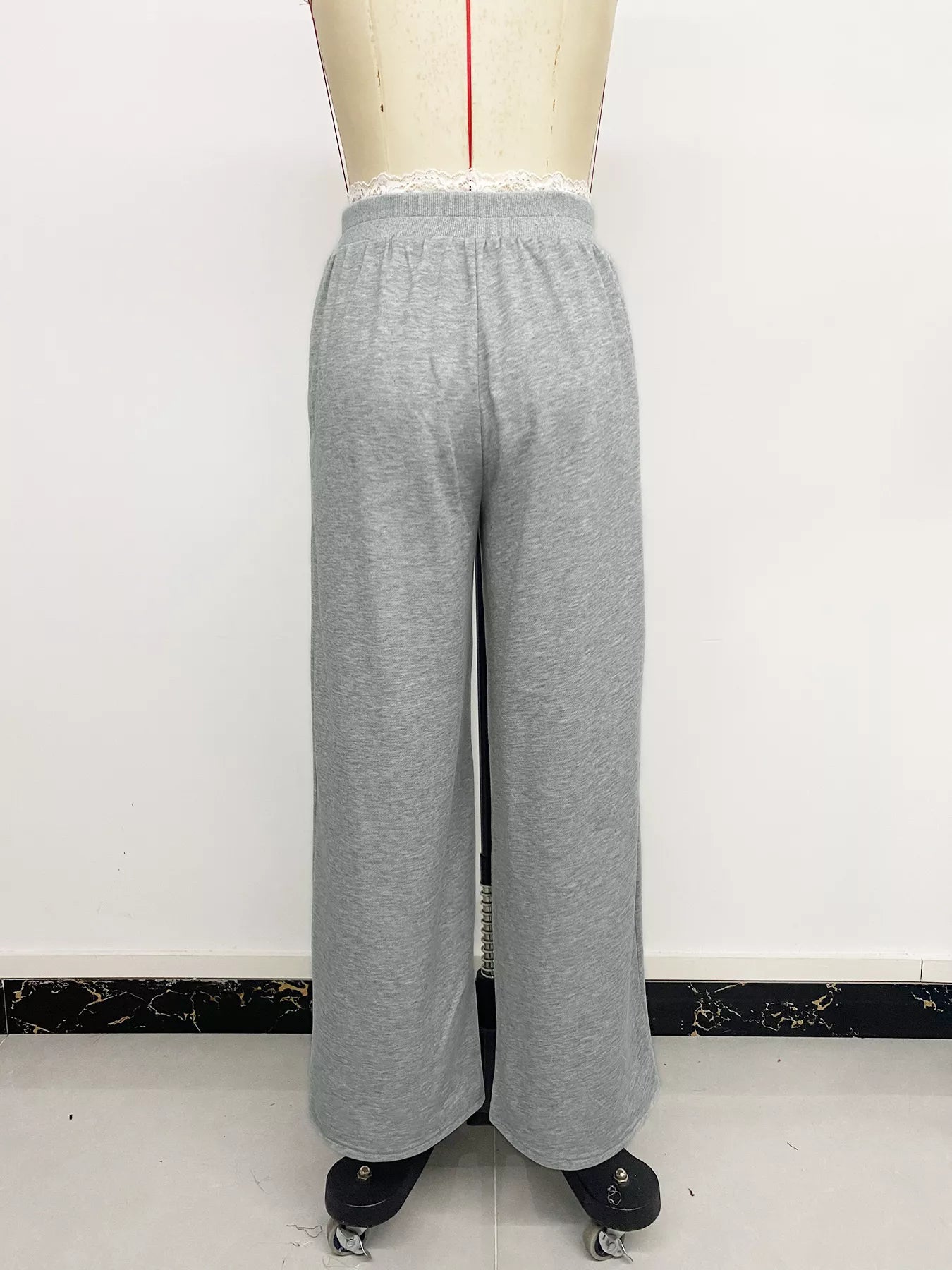 Lace Detail Wide Leg Casual Pants