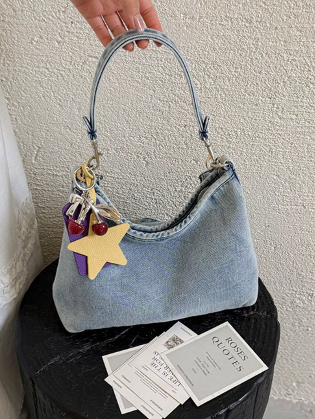 Star Charm Denim Shoulder Bag