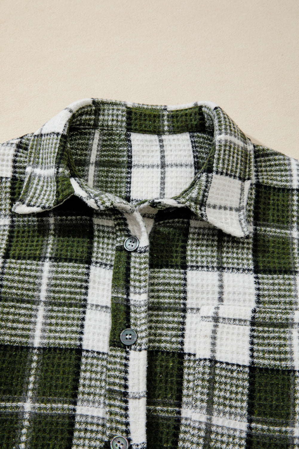 Plaid Textured Knit Button-Up Shacket