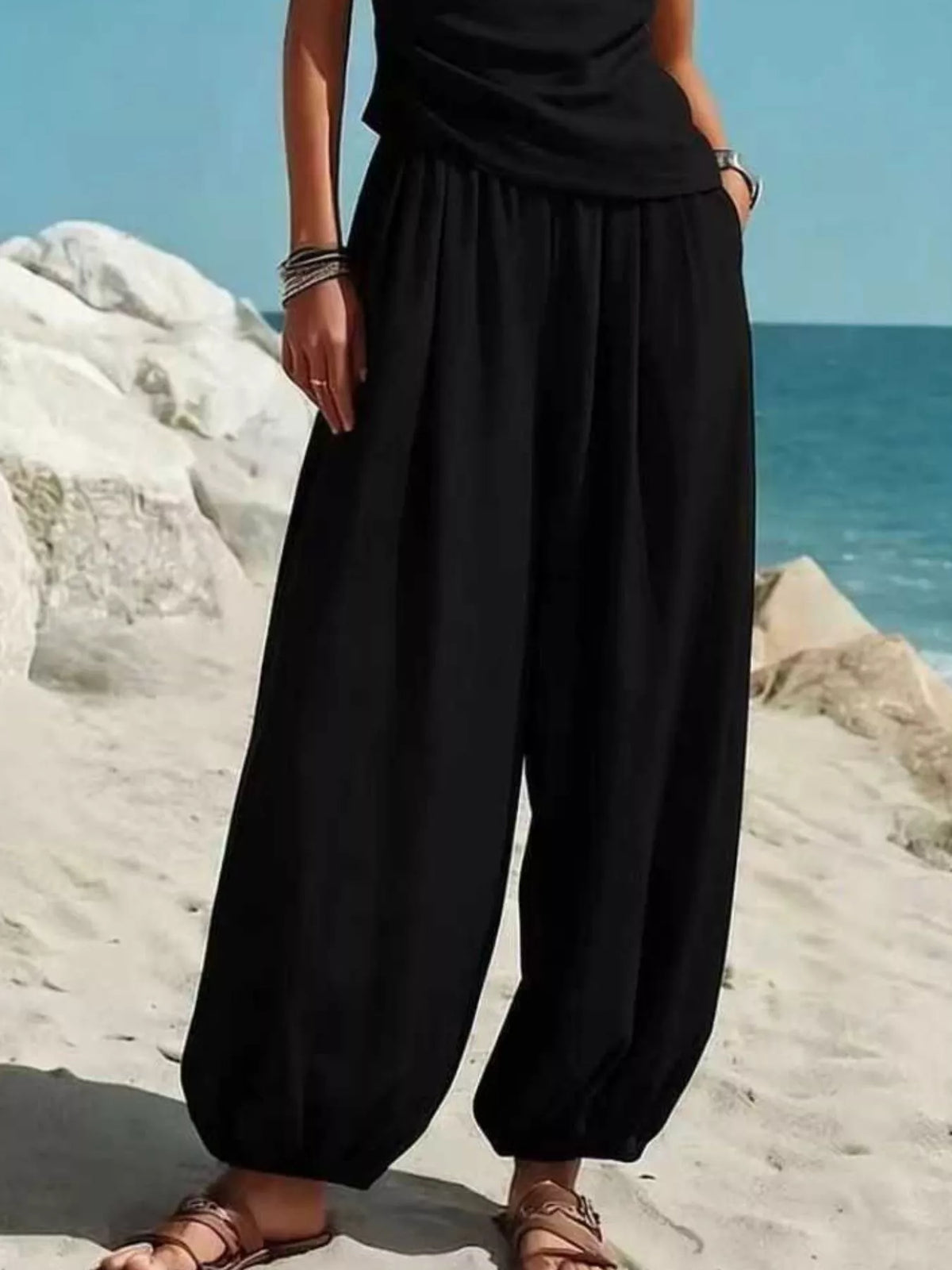 Full Size One-Shoulder Sleeveless Top and Harem Pants Set Plus Size
