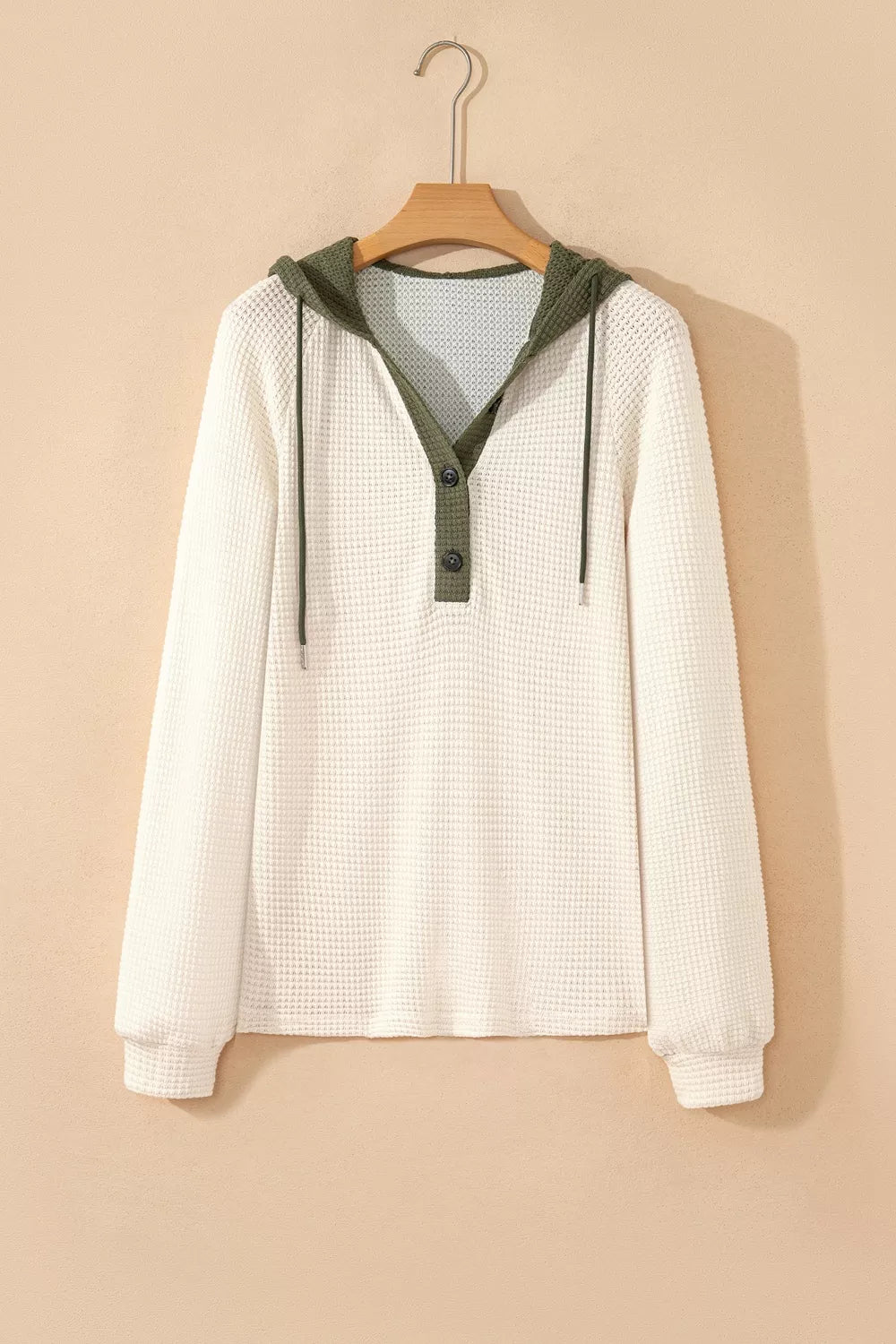 Drawstring Waffle Knit Henley Hoodie