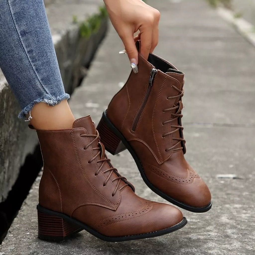 Lace-Up Ankle Boots with Zipper