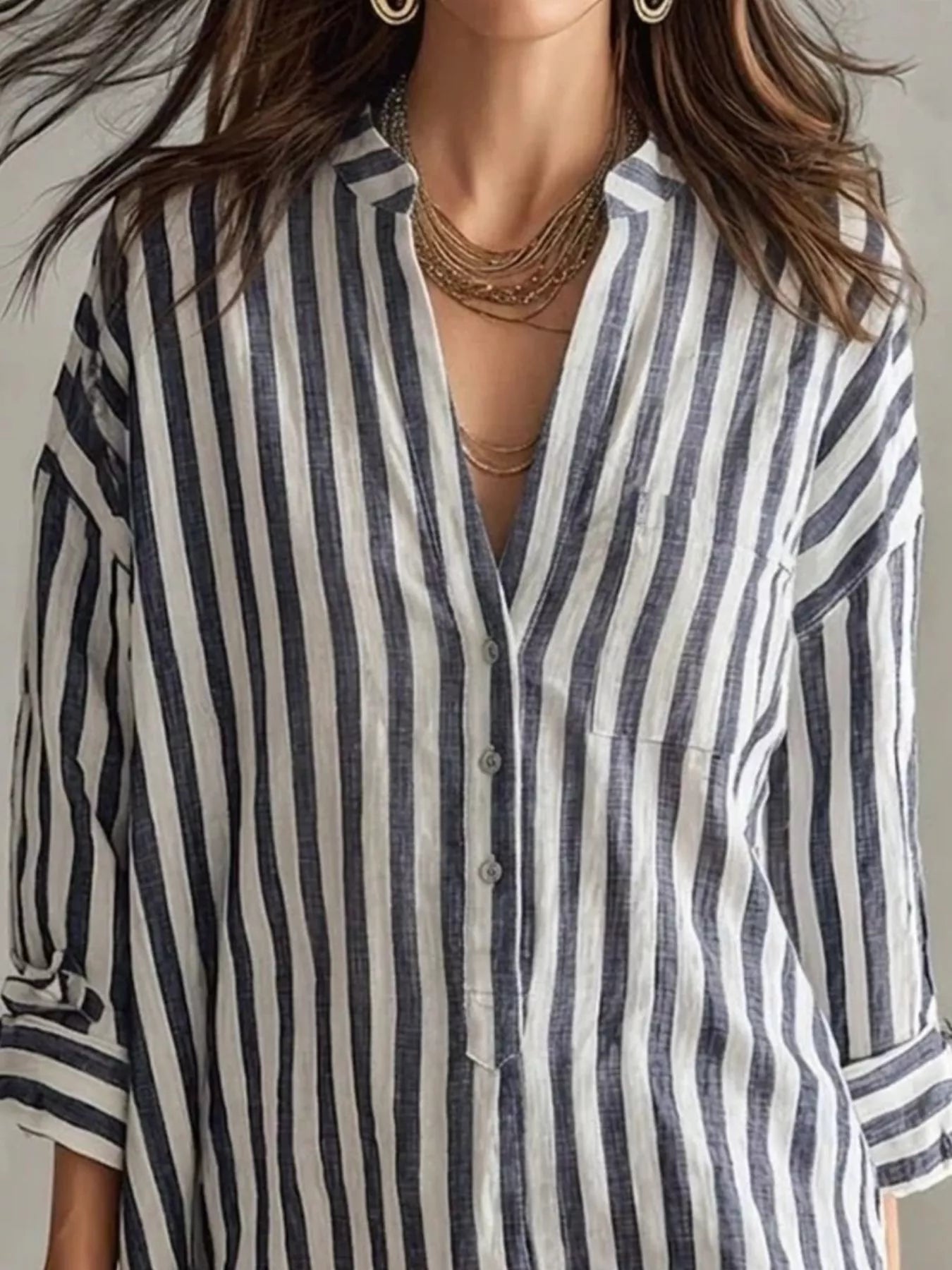 Full Size Striped Linen Shirt Mini Dress Plus Size