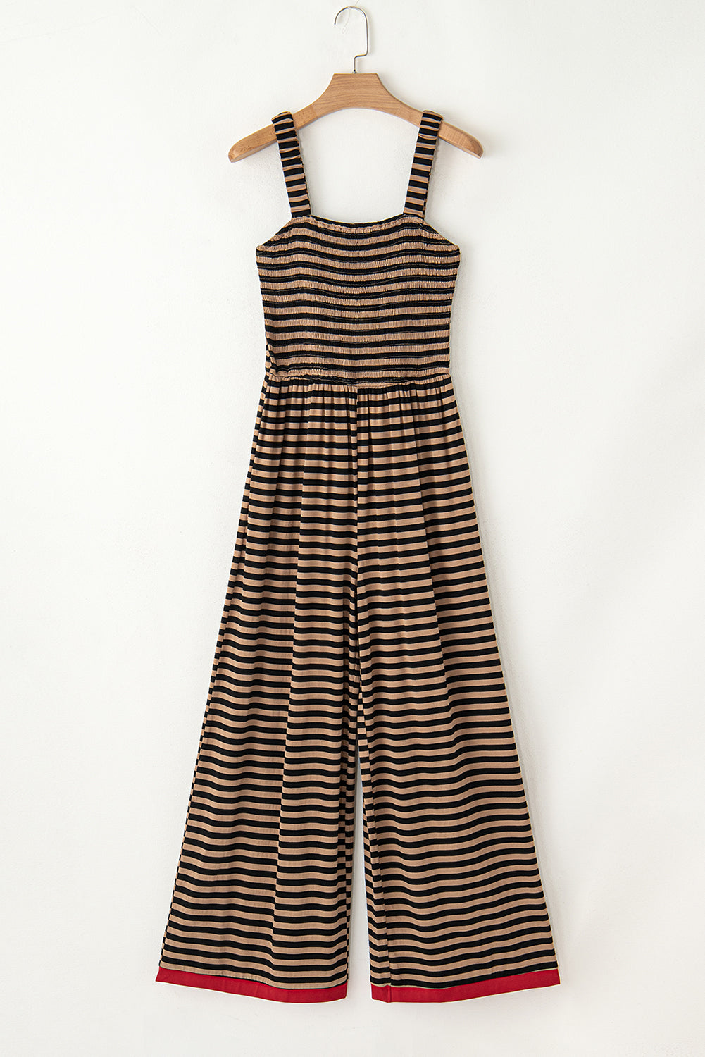 Stripe Square Neck Shirred Wide Leg Jumpsuit