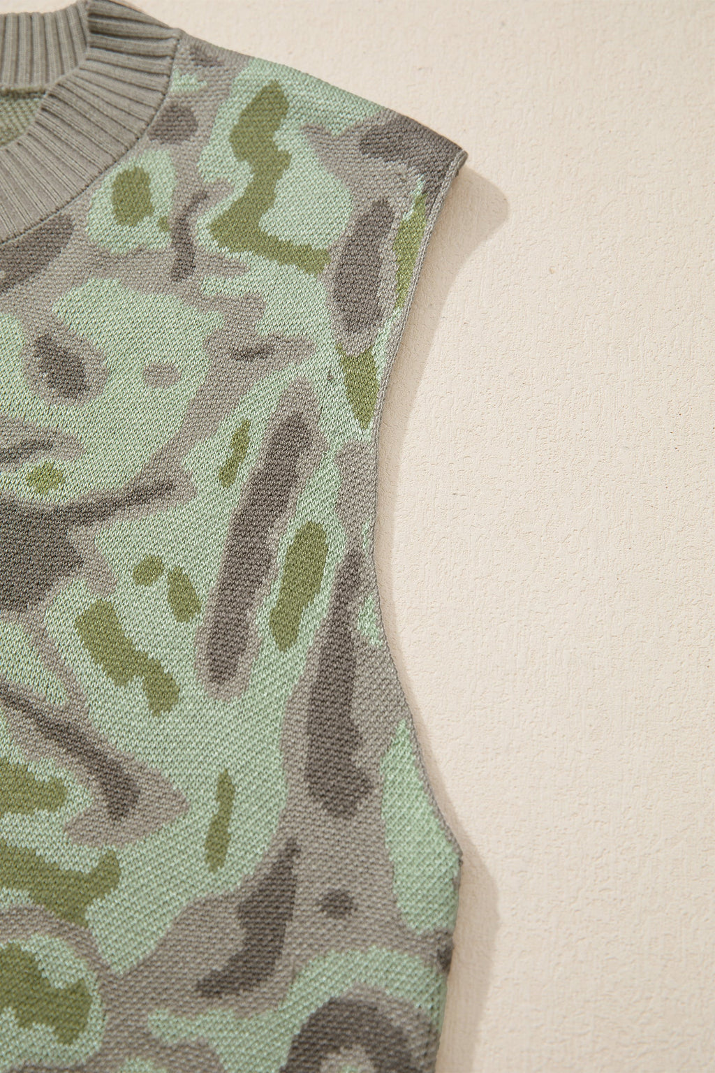 Green Camo Print Button Front Loose Sweater Vest