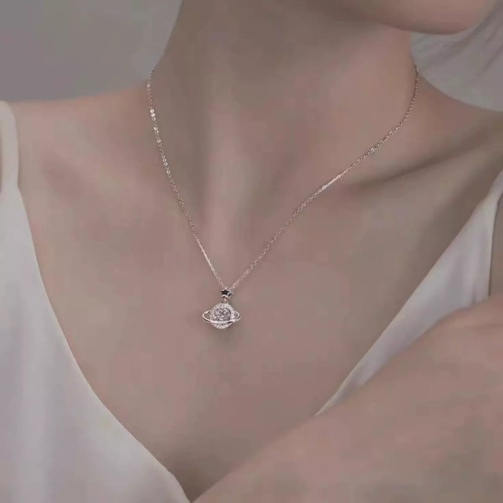 1 Carat 925 Sterling Silver Moissanite Planet Necklace