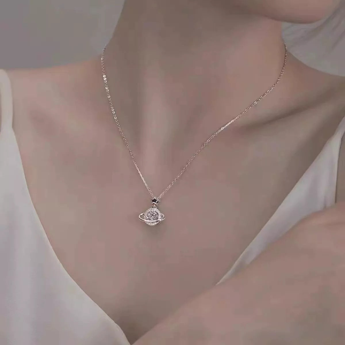 1 Carat 925 Sterling Silver Moissanite Planet Necklace