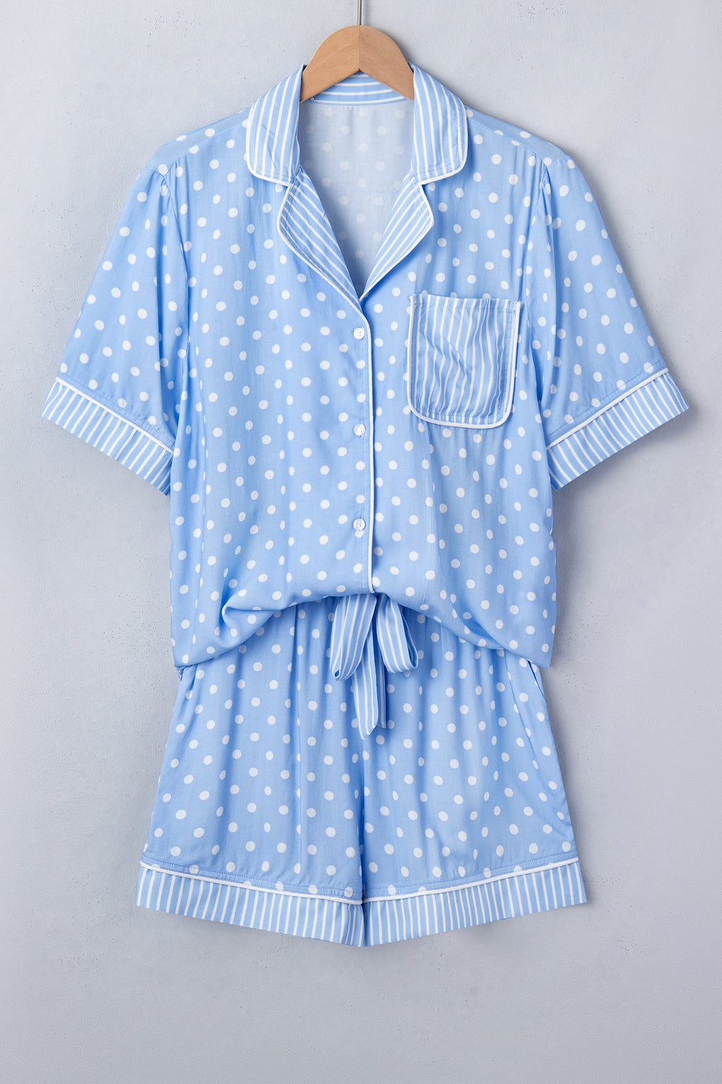 Sky Blue Dotted Print Soft Short Pajama Set