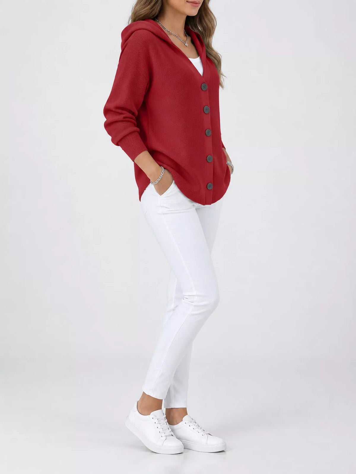 Full Size Hooded Button-Down Knit Cardigan Plus Size