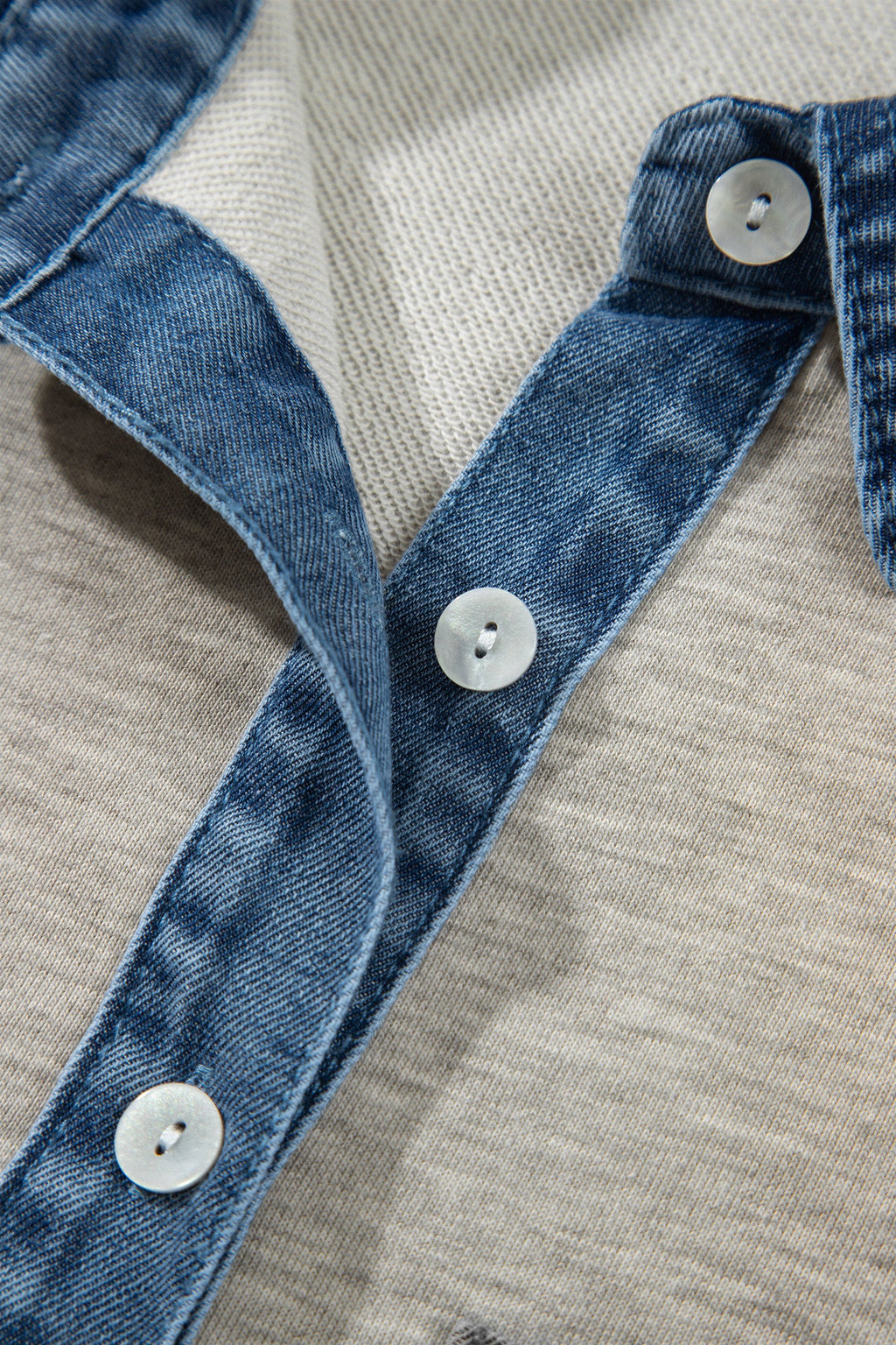 Gray Denim Collar Patchwork Long Sleeve Pullover Top
