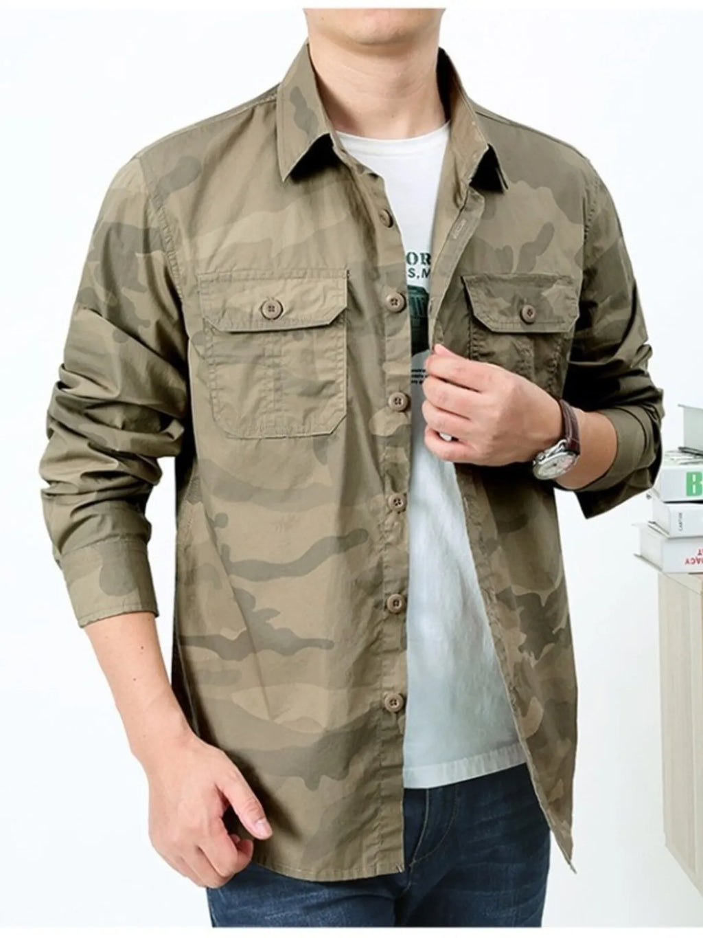 Men's Plus Size Camouflage Print Long Sleeve Shirt