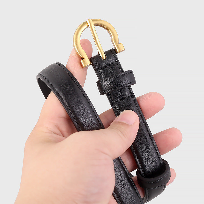 Leather Belt with Golden Buckle