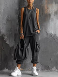 Full Size Casual Tank and Cargo Pants Set Plus Size