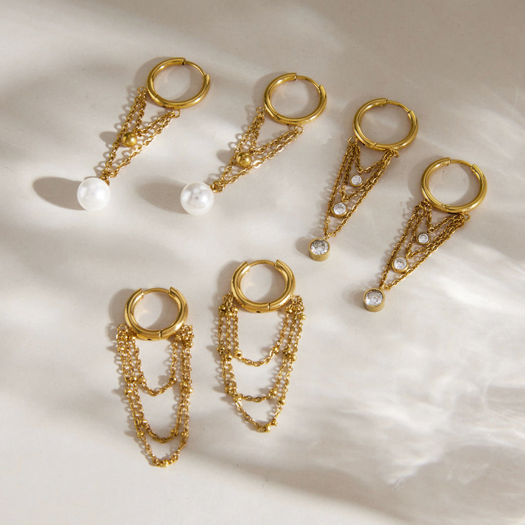 Pearl Chain Hoop Earrings Collection