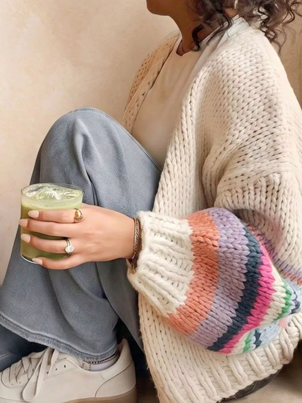 Chunky Knit Rainbow Sleeve Cardigan