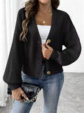 Elegant V-Neck Button-Down Ribbed Knit Cardigan