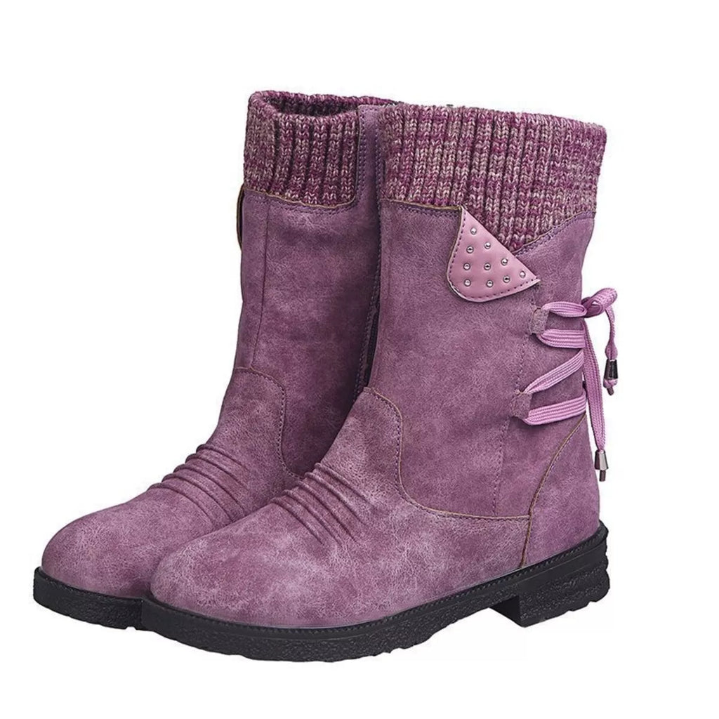 Knitted Cuff Round Toe Boots