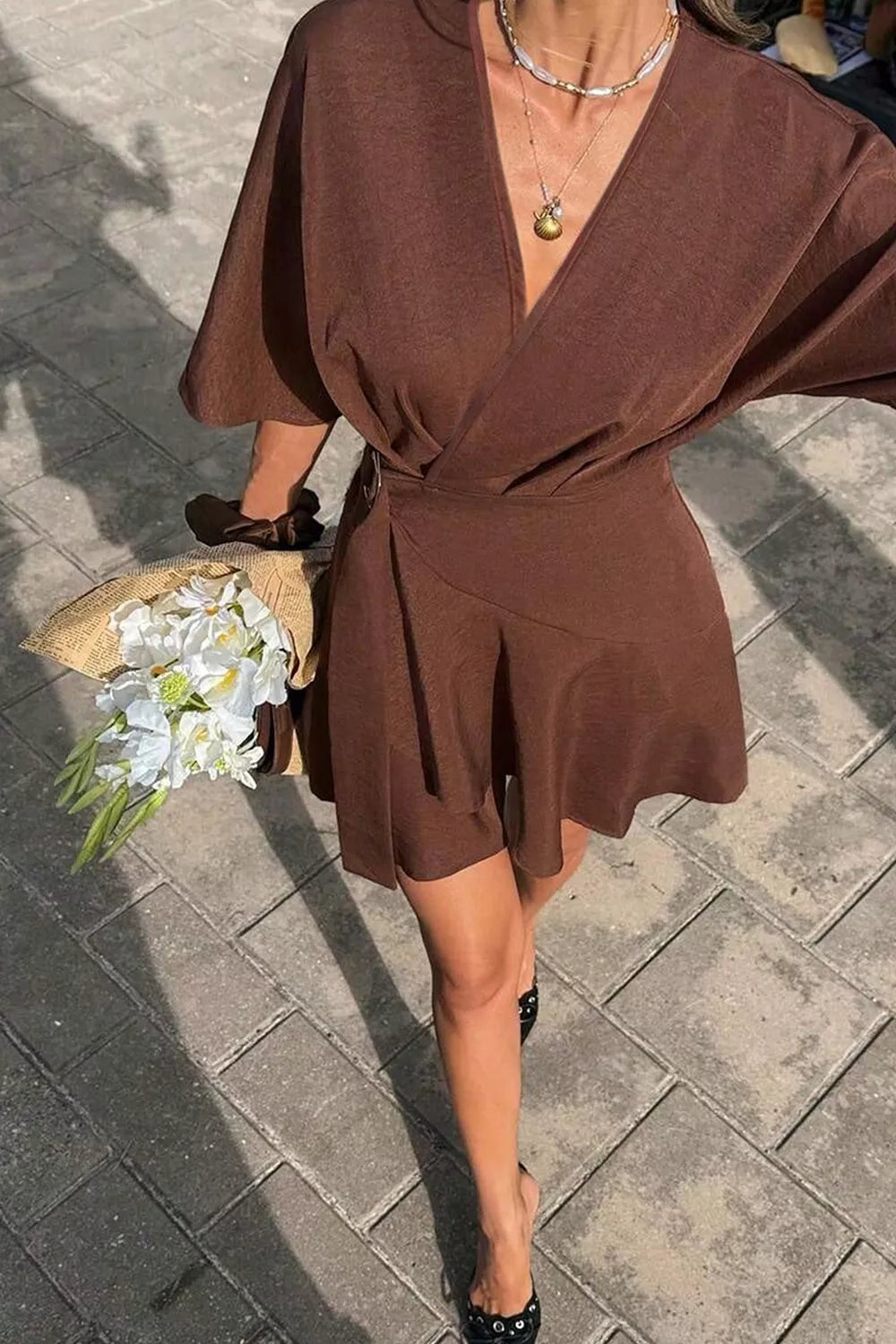 Surplice Half Sleeve Mini Dress