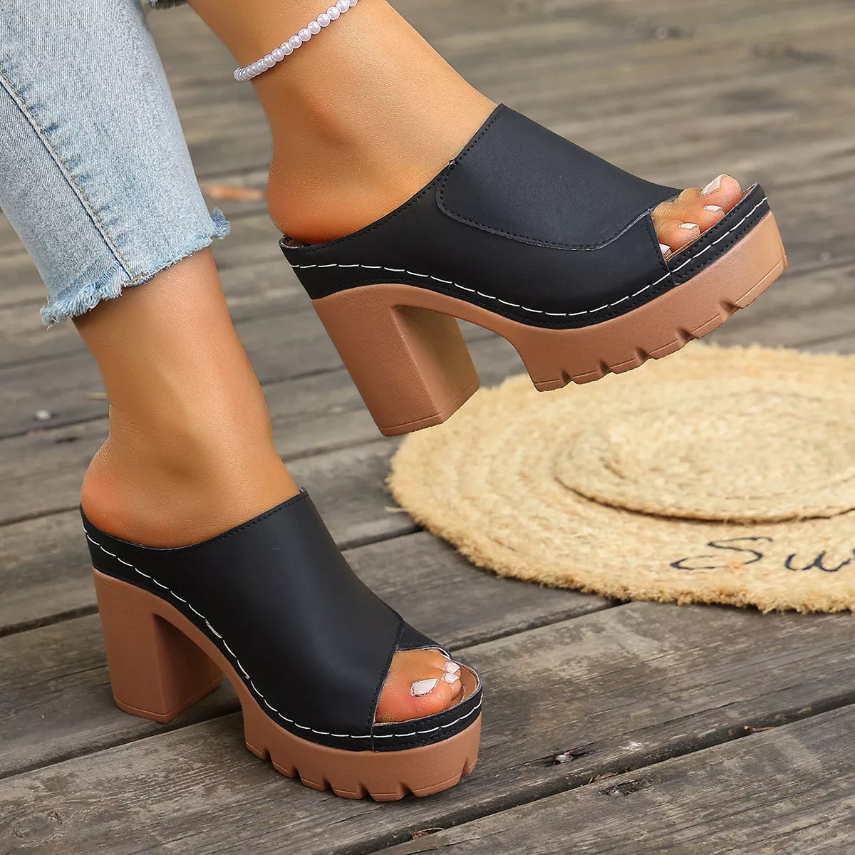 Peep Toe Block Heels Sandals