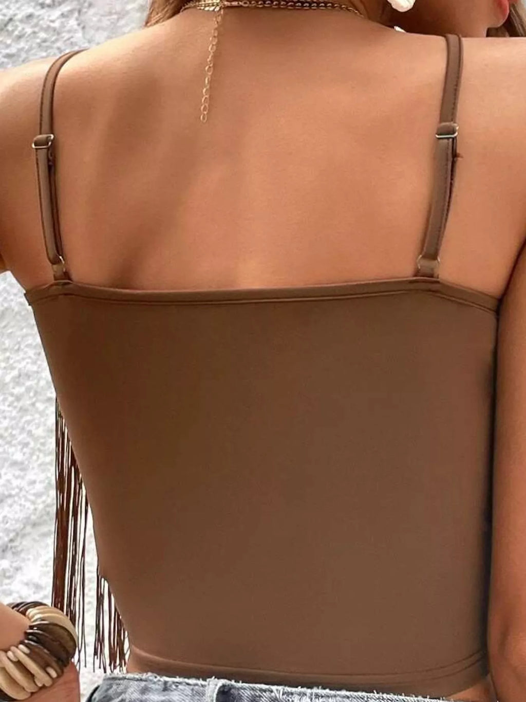 Fringe Trim V-Neck Cami