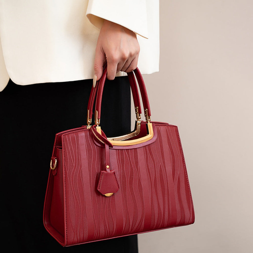 Textured Leather Top Handle Handbag