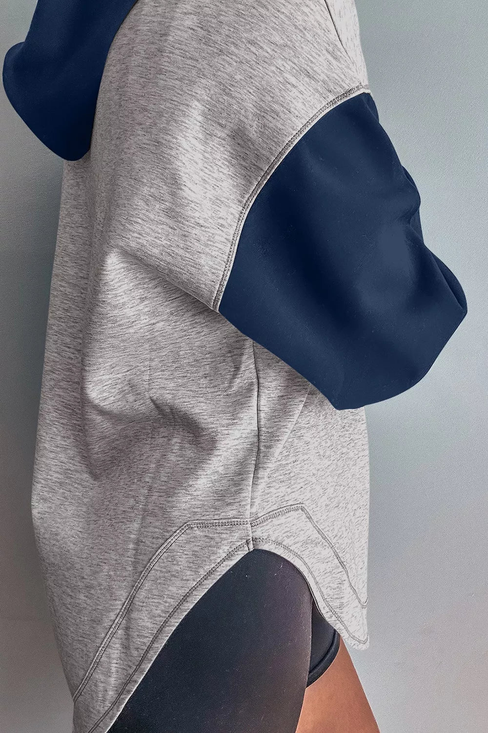 Color Block Patchwork V Neck Drawstring Hoodie