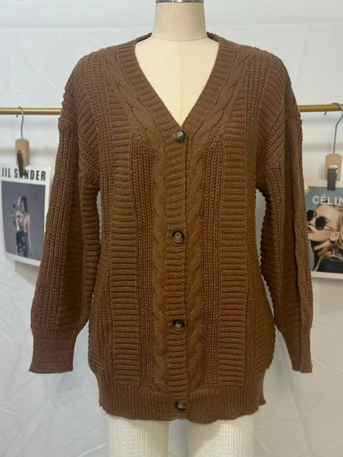 Cable Knit Button-Down Cardigan