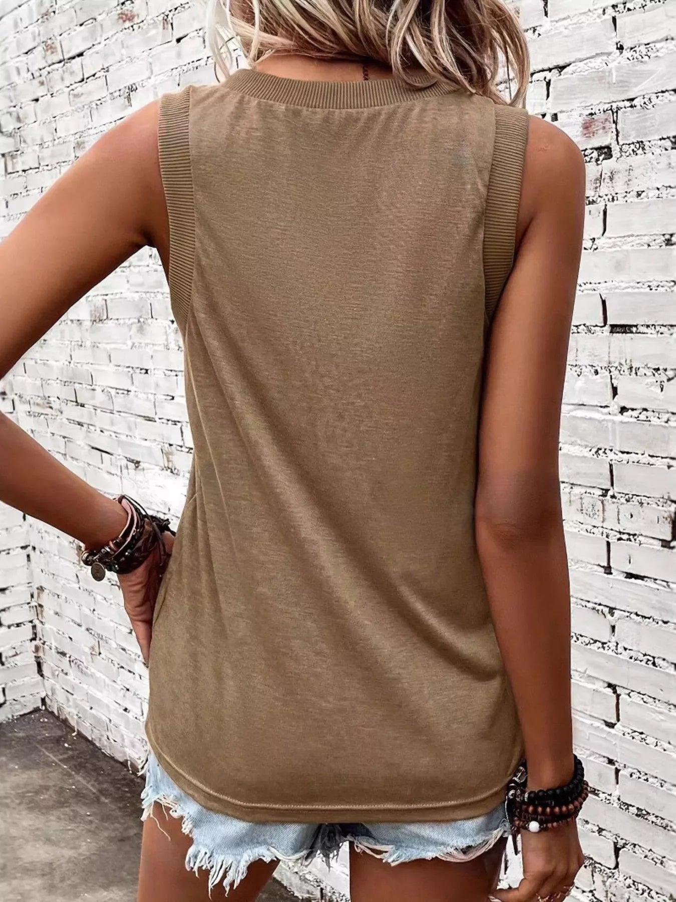 V-Neck Ribbed Trim Tank