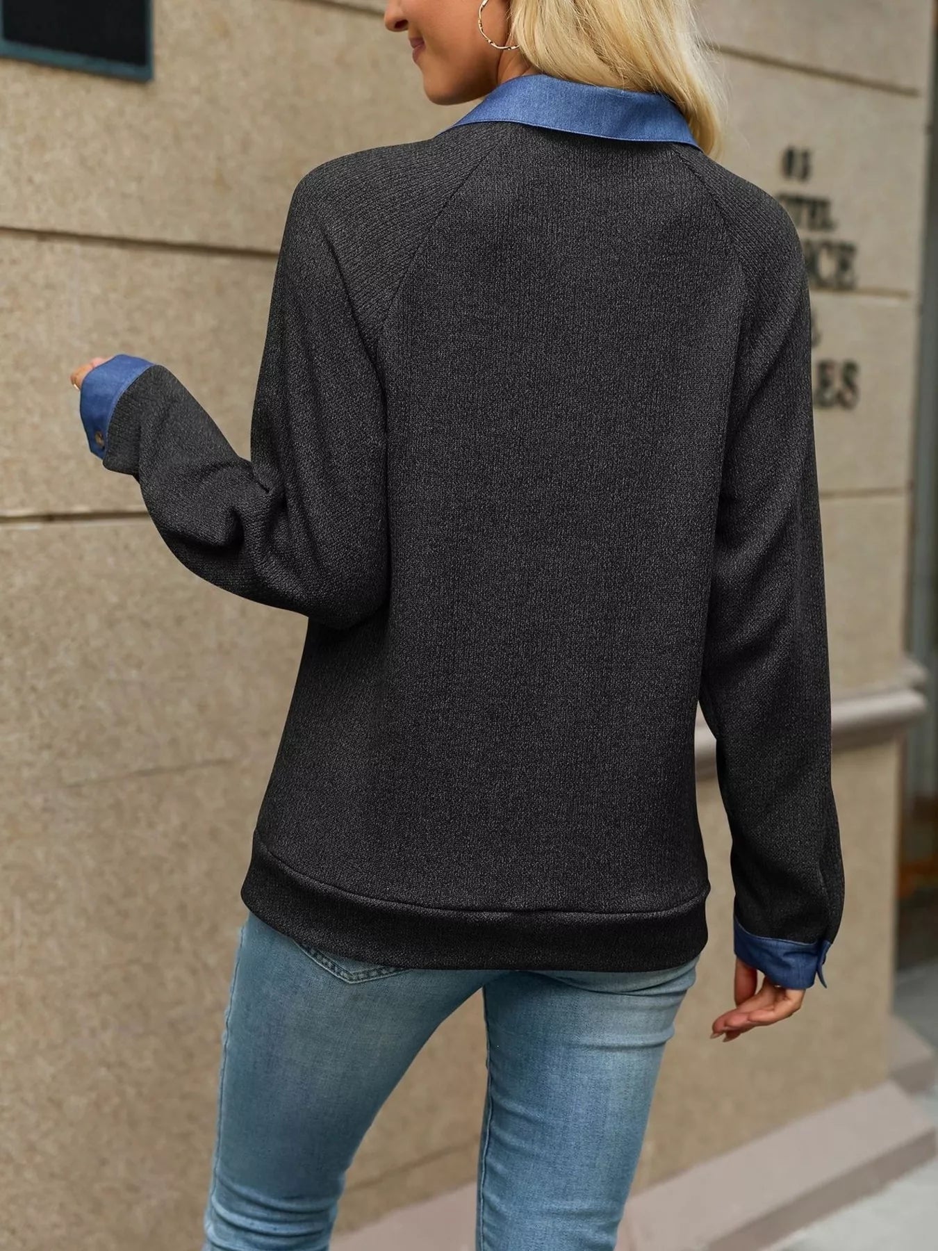 Button Detail Raglan Sleeve Top