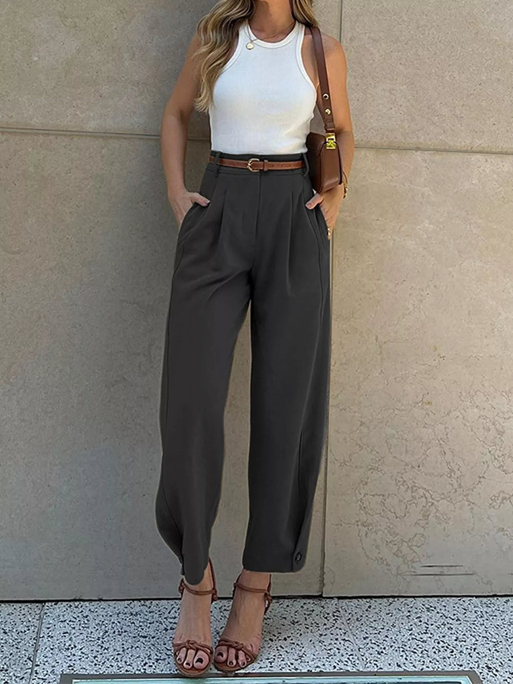 High-Waisted Pleated Pants