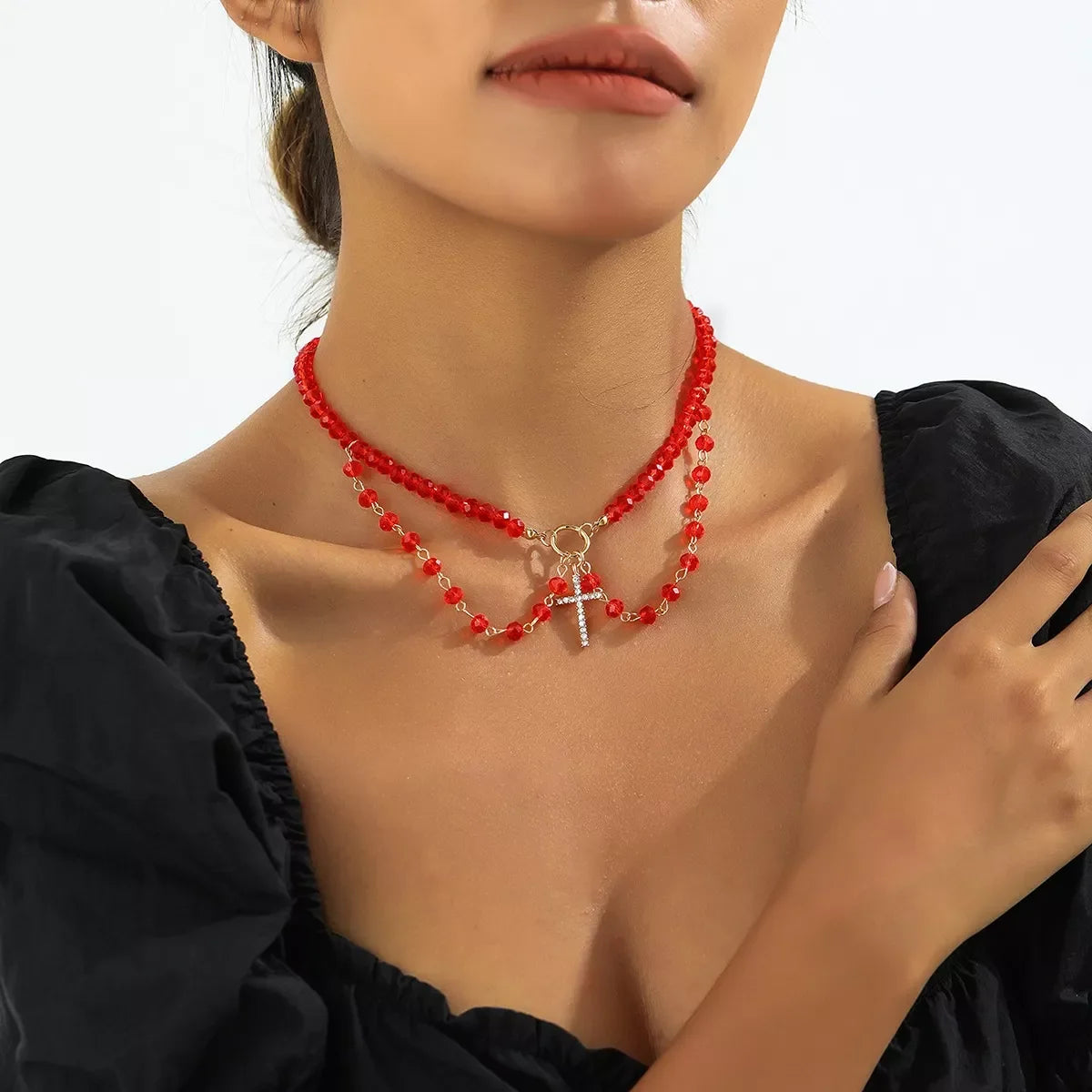 Halloween Beaded Cross Pendant Necklace