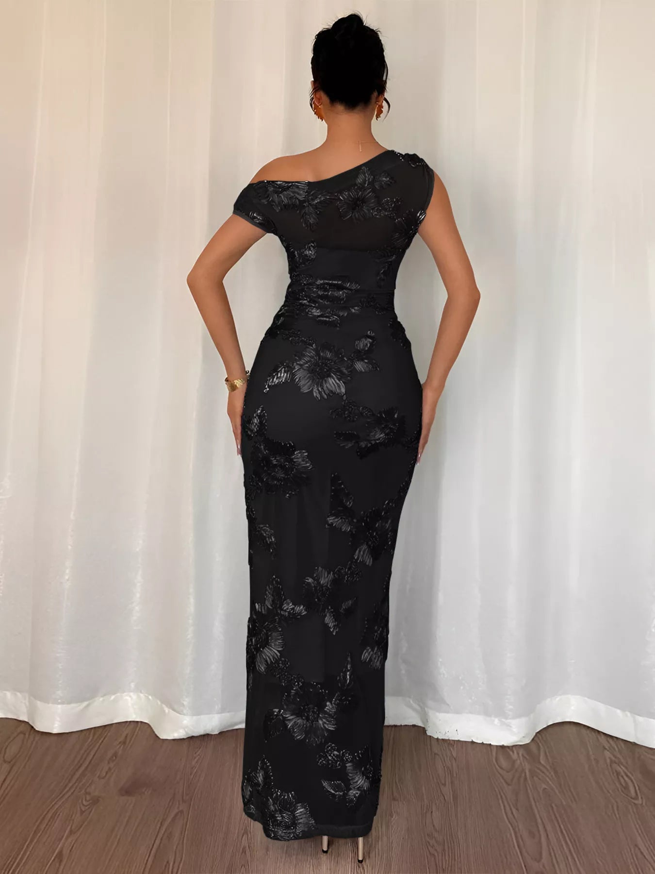 Embroidered One Shoulder Maxi Dress