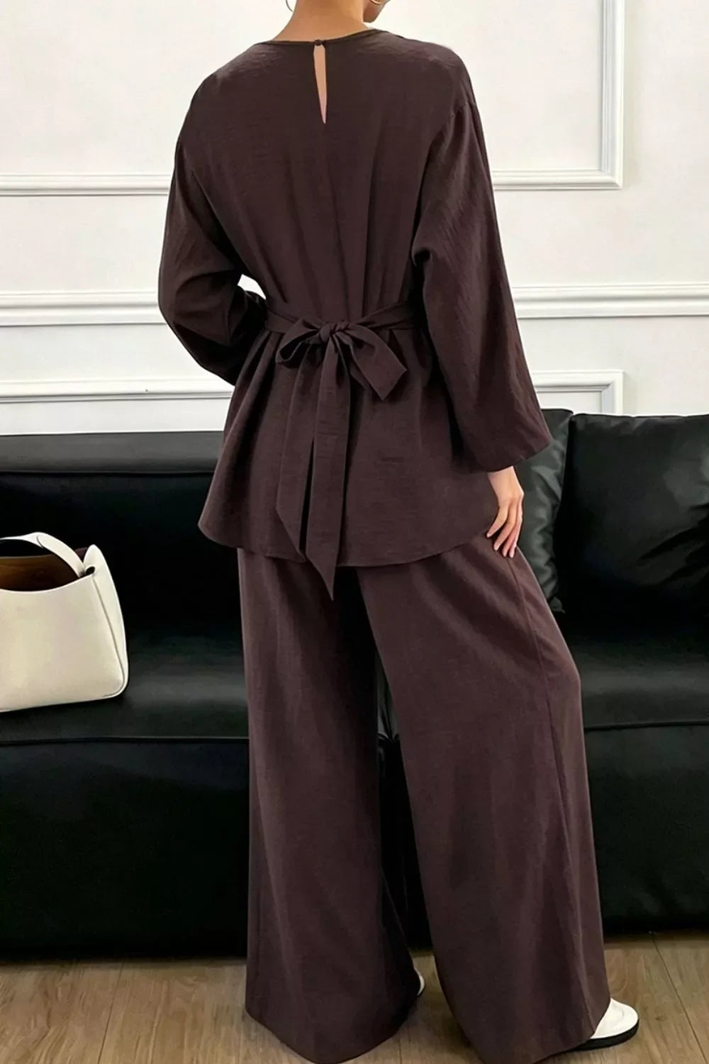 Metal Chain Waist Detail Top and Pants Set