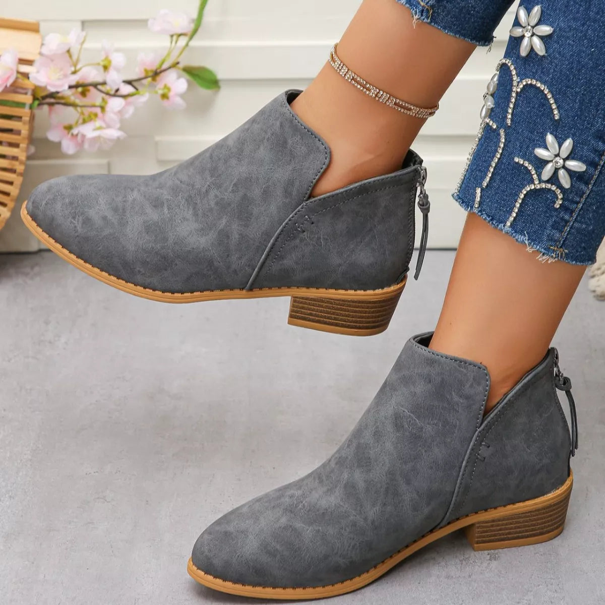 Point Toe Block Heels Boots