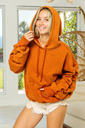 Ruched Fleece Hoodie with Long Sleeves and Kangaroo Pocket