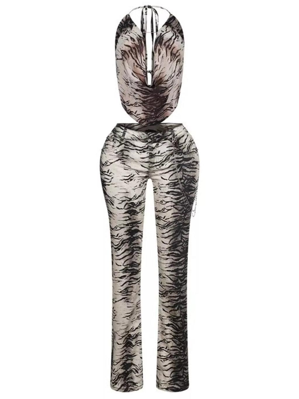 Animal Print Sleeveless Top and Pants Set