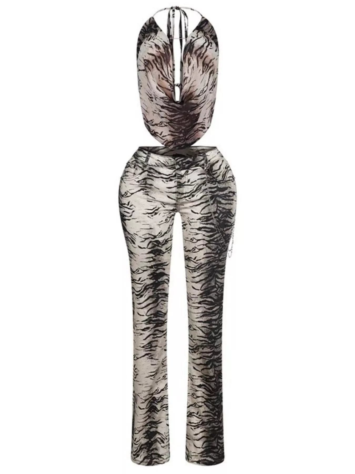 Animal Print Sleeveless Top and Pants Set