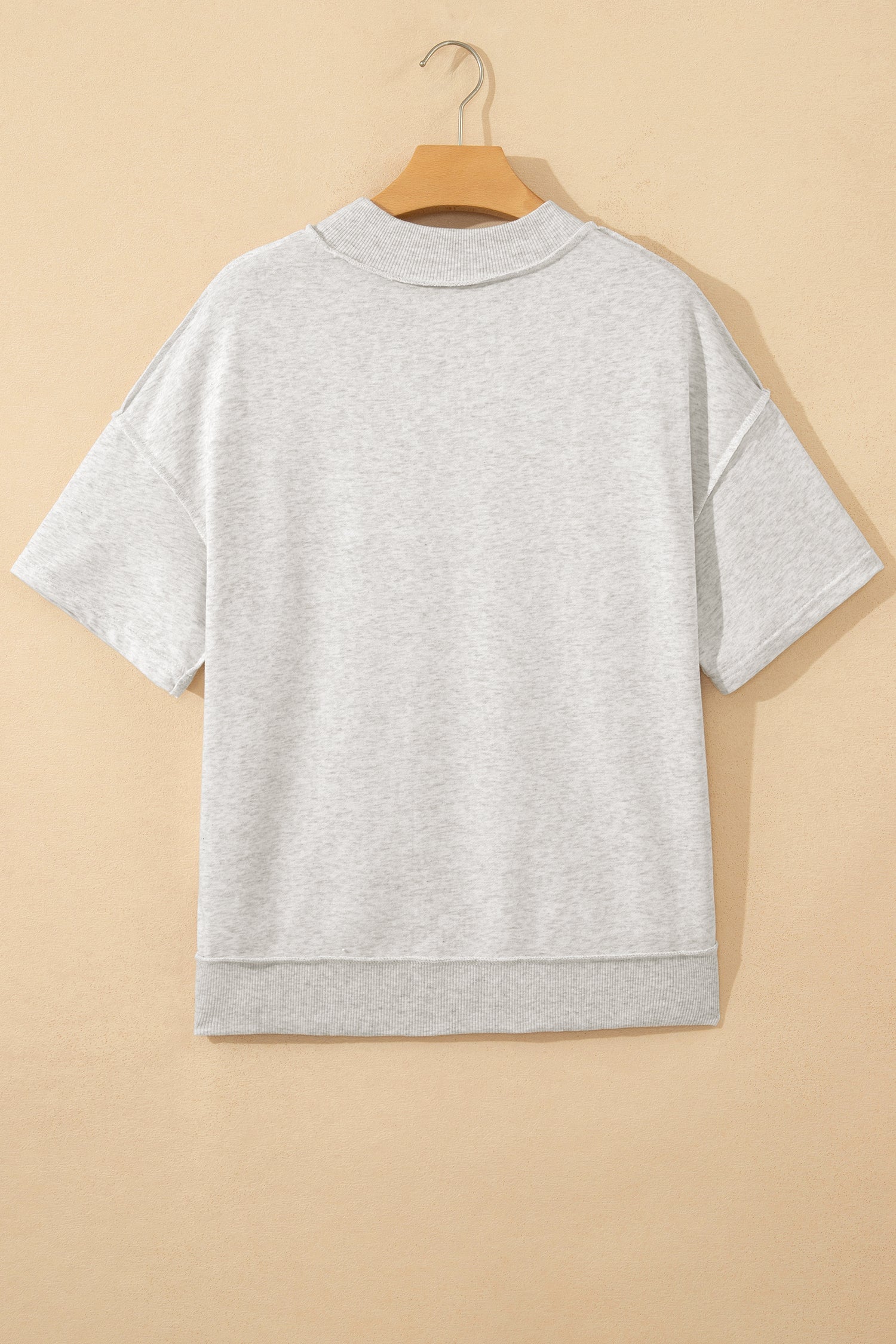 Light Grey Exposed Seam Detail Mock Neck Tee