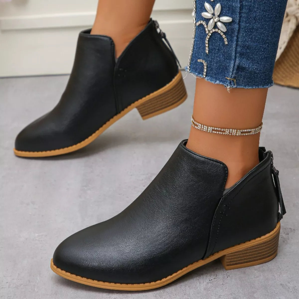 Point Toe Block Heels Boots