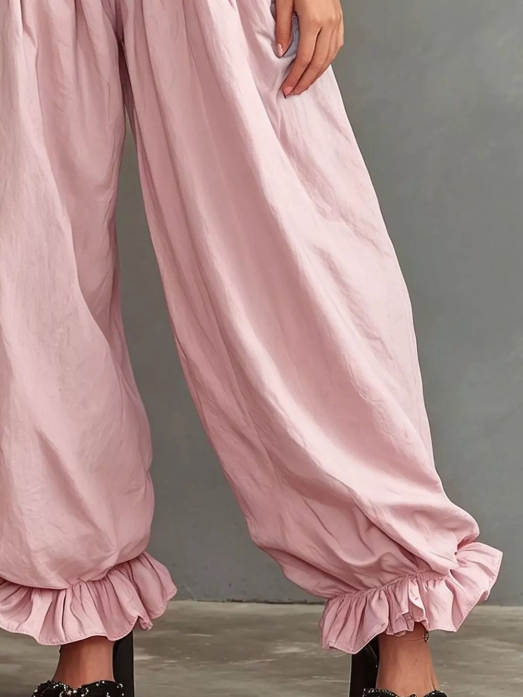 Full Size Smocked Ruffle Hem Wide Leg Pants Plus Size