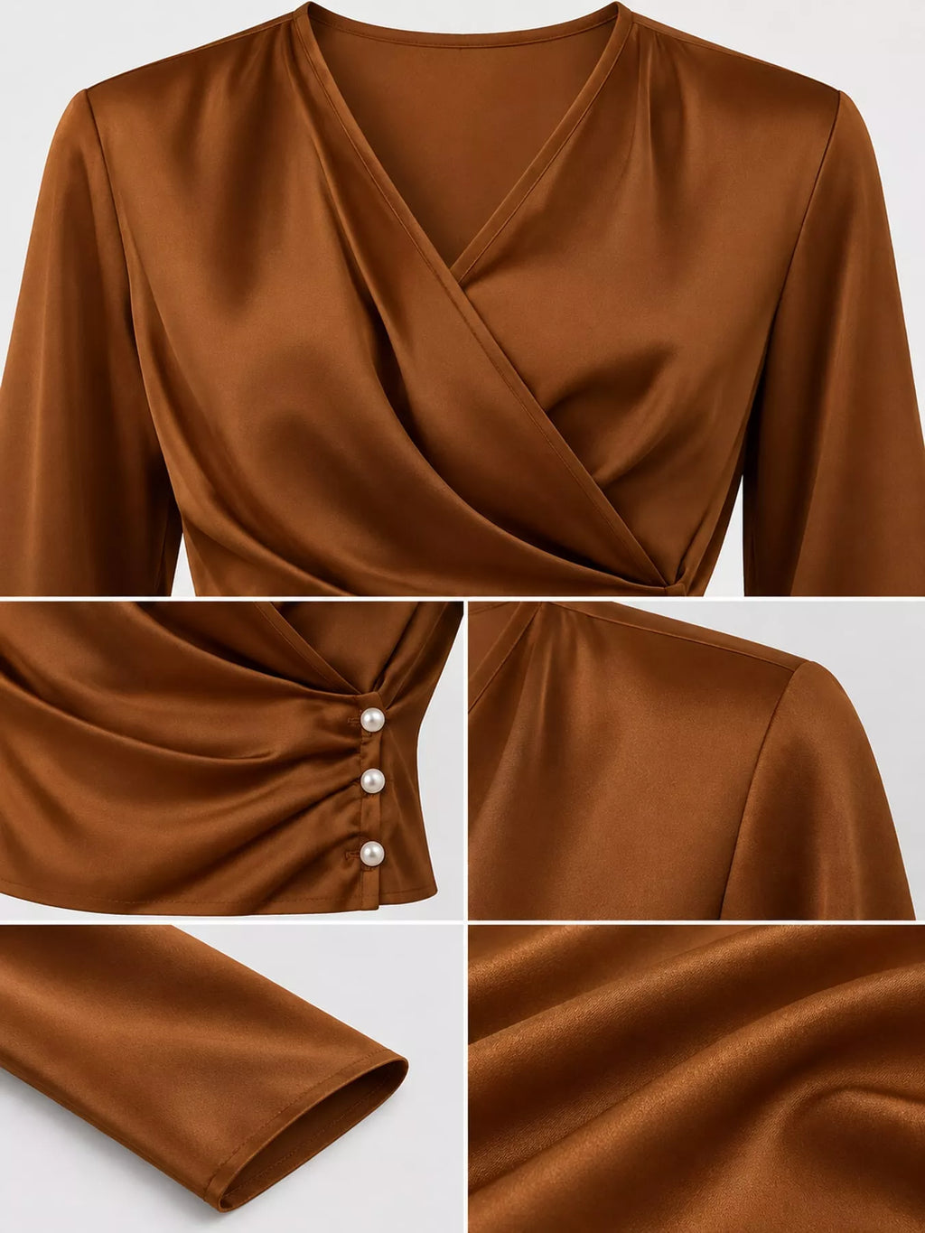 Satin Surplice Long Sleeve Blouse