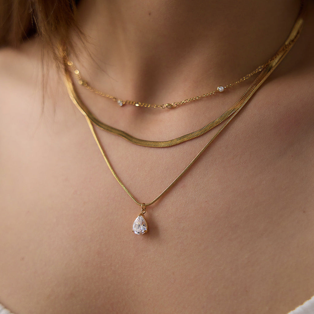 Layered Teardrop Zircon Necklace