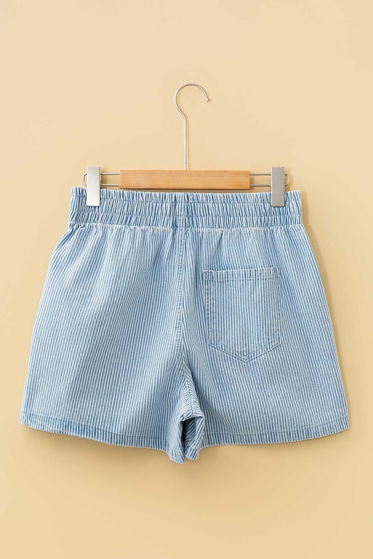 Stripe Denim Drawstring Elastic Waist Shorts