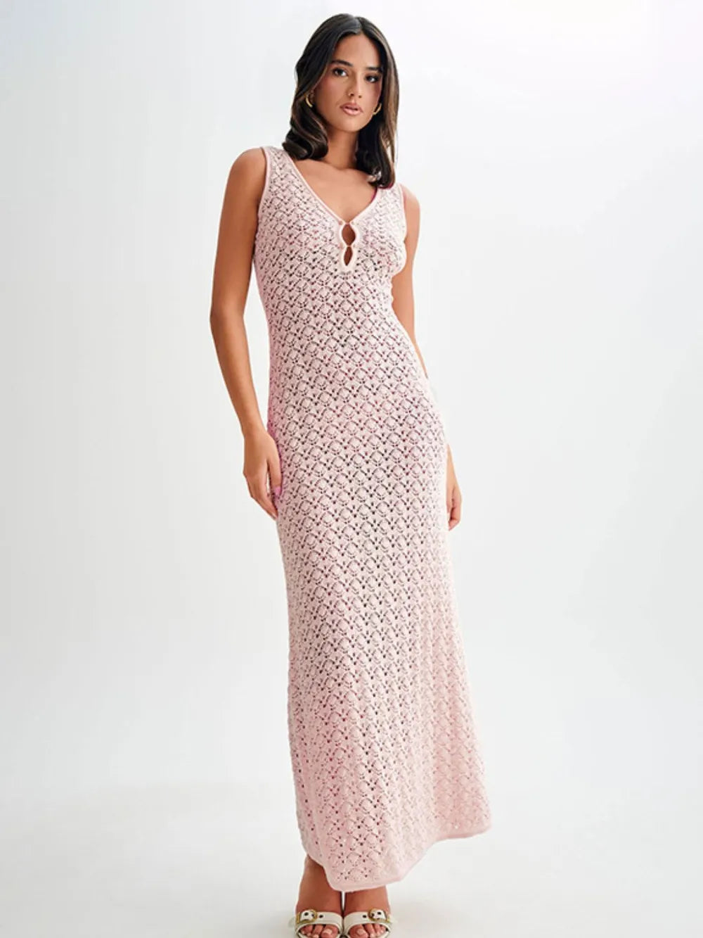 Openwork Knit Sleeveless Maxi Dress
