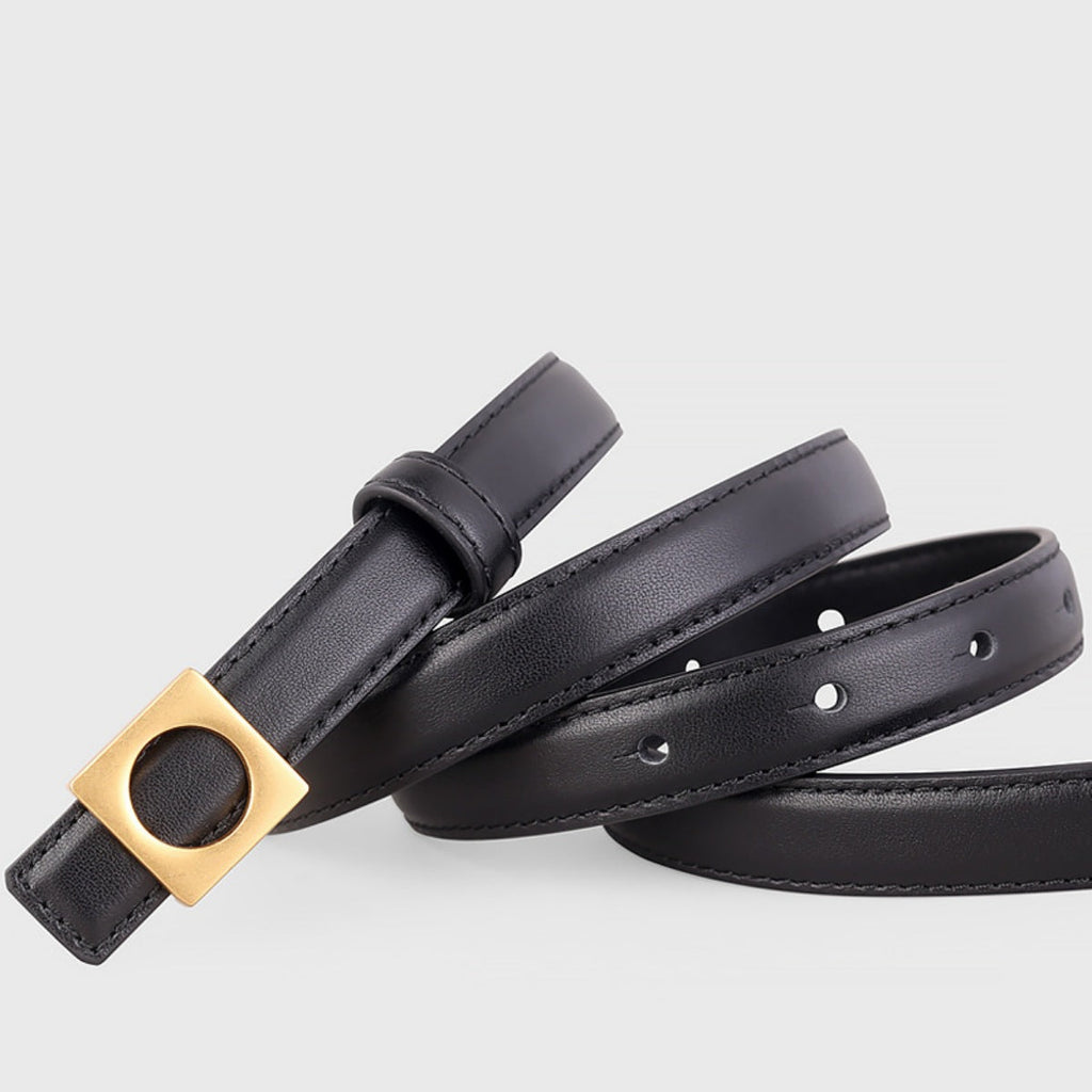 Square Buckle Skinny Leather Belt