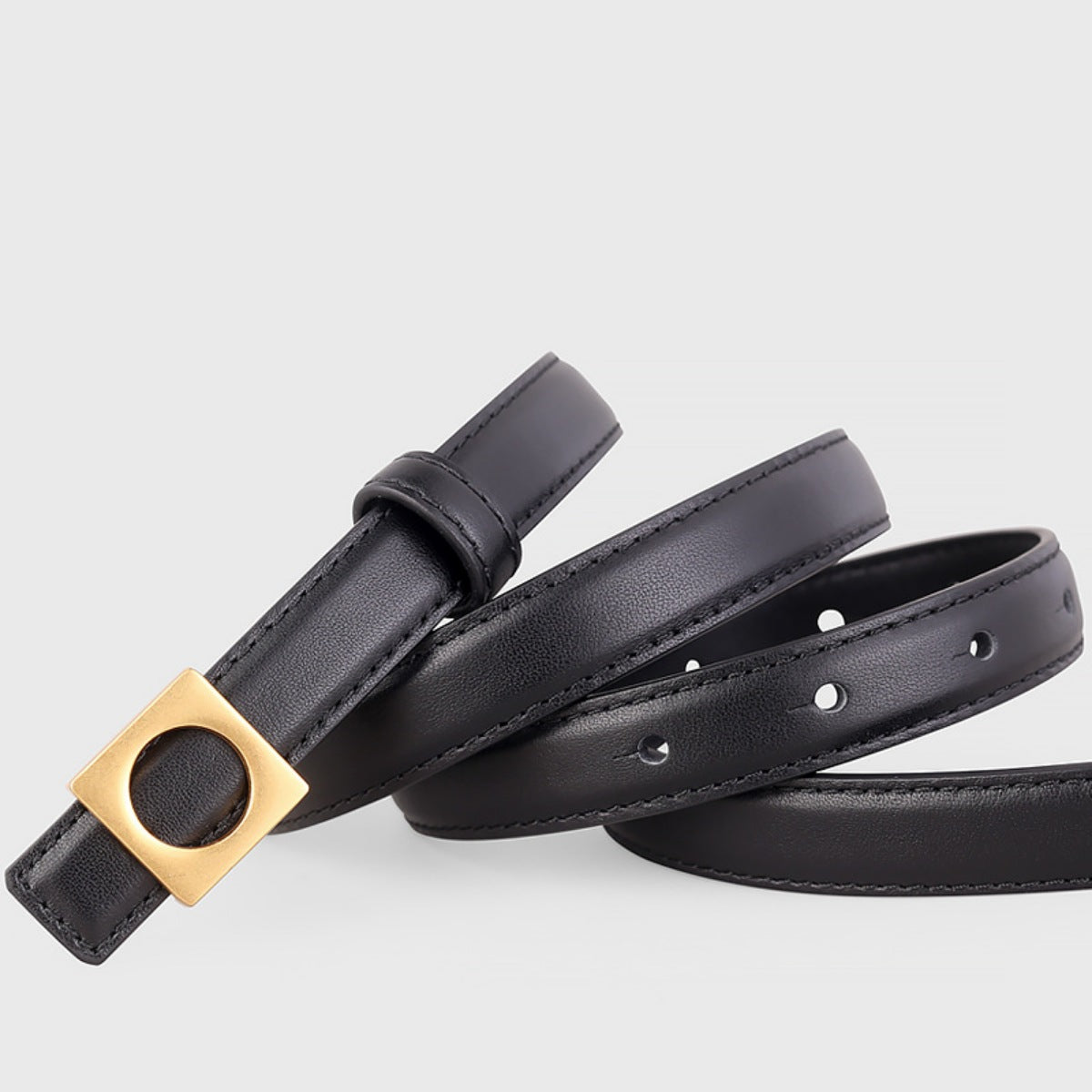 Square Buckle Skinny Leather Belt